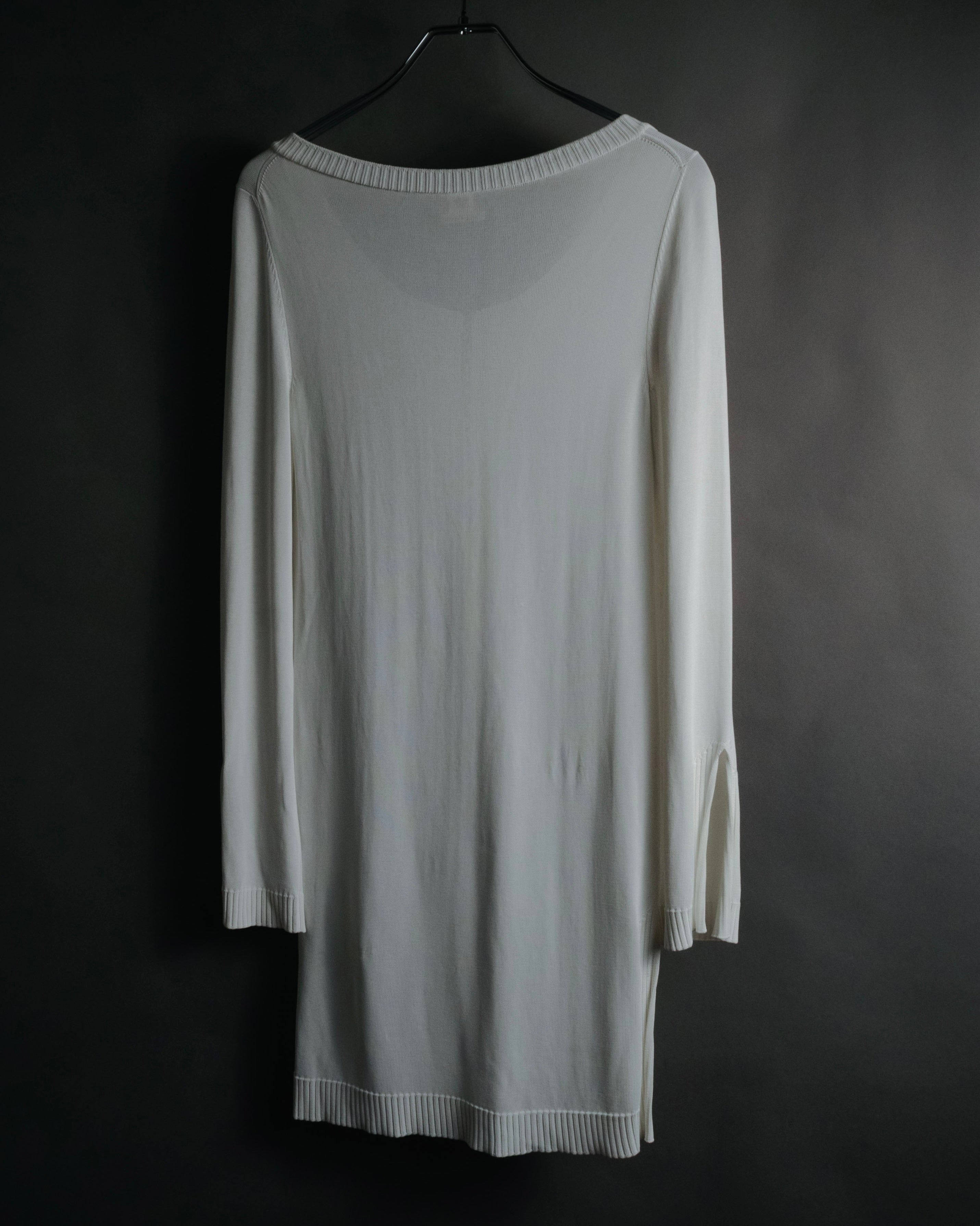 HERMS - Viscose Knit Tunic Dress - White - Size 36 - Pearl Button Pleated Design MOOD HERMS - Viscose Knit Tunic Dress - White - Size 36 - Pearl Button Pleated Design MOOD
