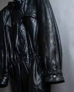 "Claude Montana" Drawcord detail stand-up collar leather blouson