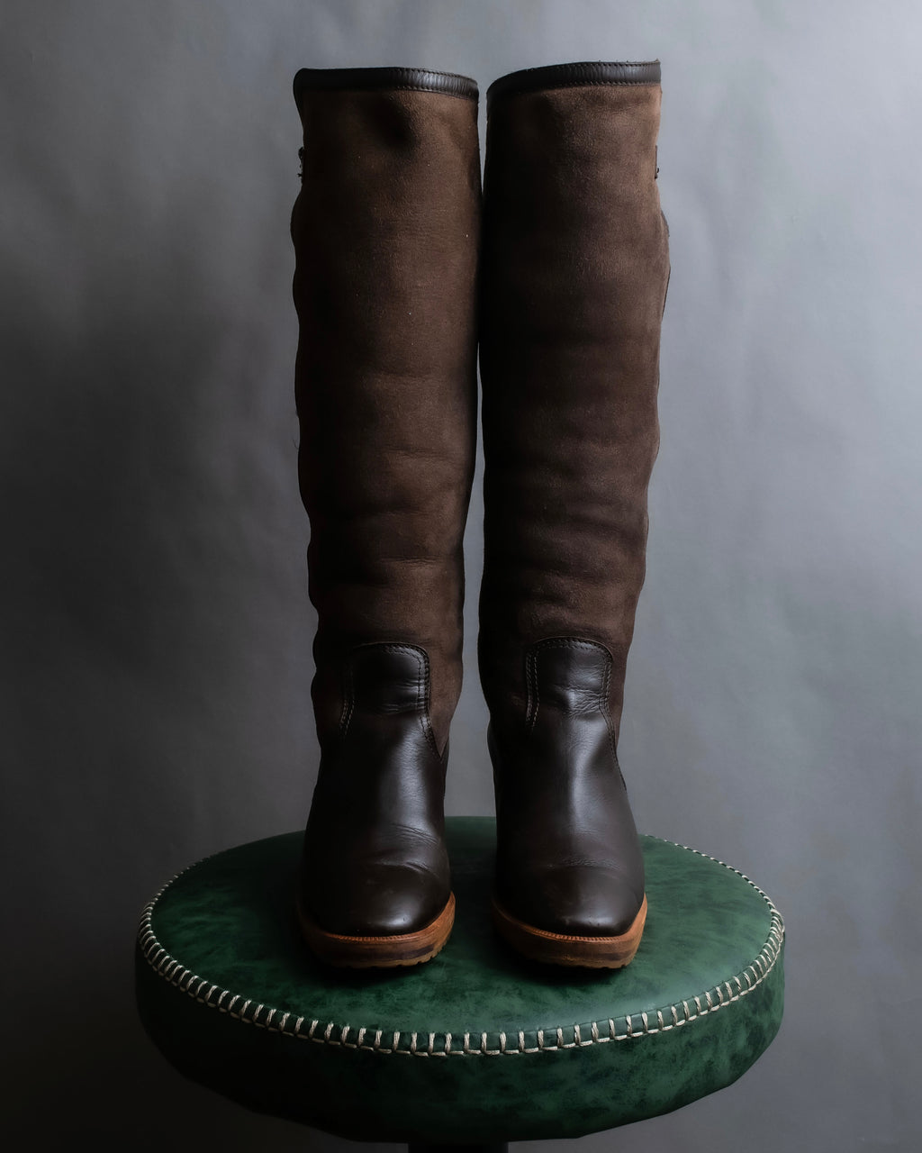 "HERMES" Shearling lining leather combination long boots