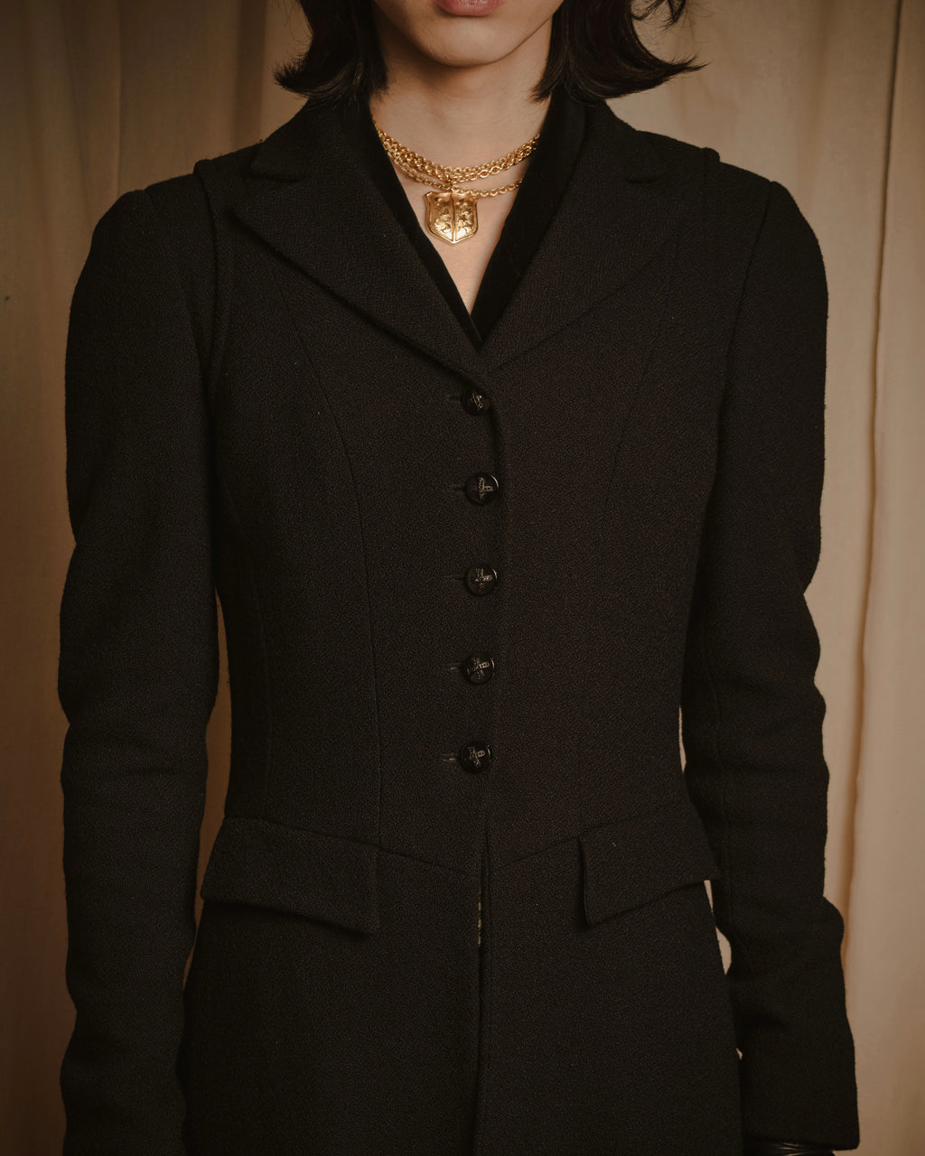 –SPECIAL– "CHANEL" 04SS sculpted princess-line wool crepe coat