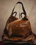 “Max Mara” 00’s-20’s crocodile-embossed 2way backpack