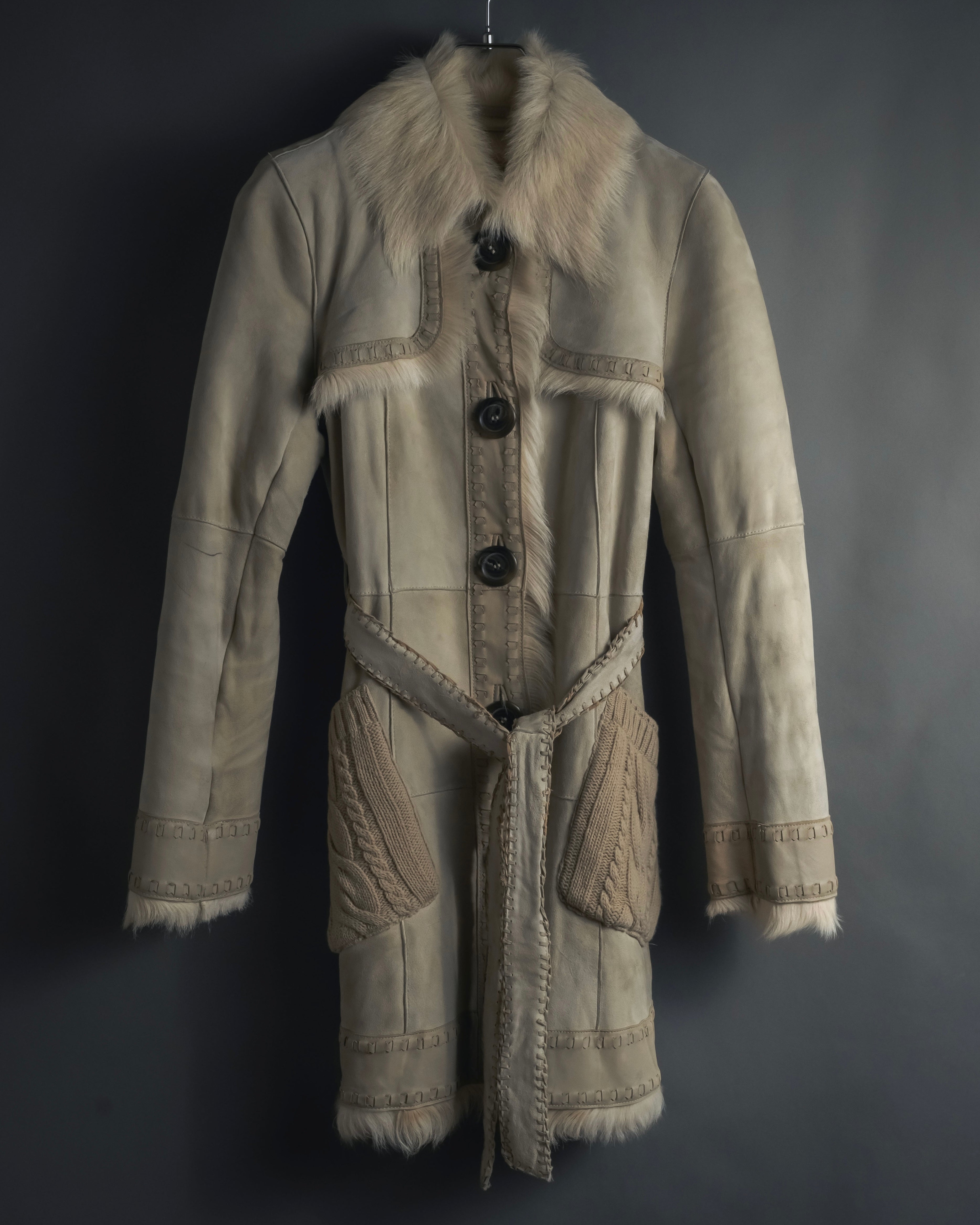 "BURBERRY BLUE LABEL" 00’s Shearling cable-knit pockets coat