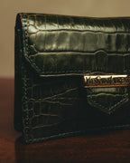 "Yves Saint Laurent" 80's Dark green crocodile compact wallet