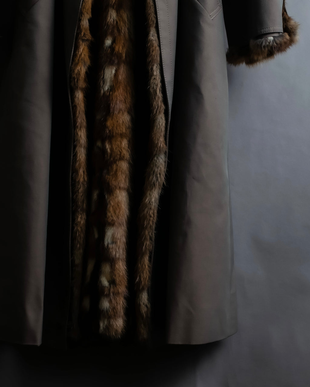 "HIROKI" Real fur lined maxi length belted coat