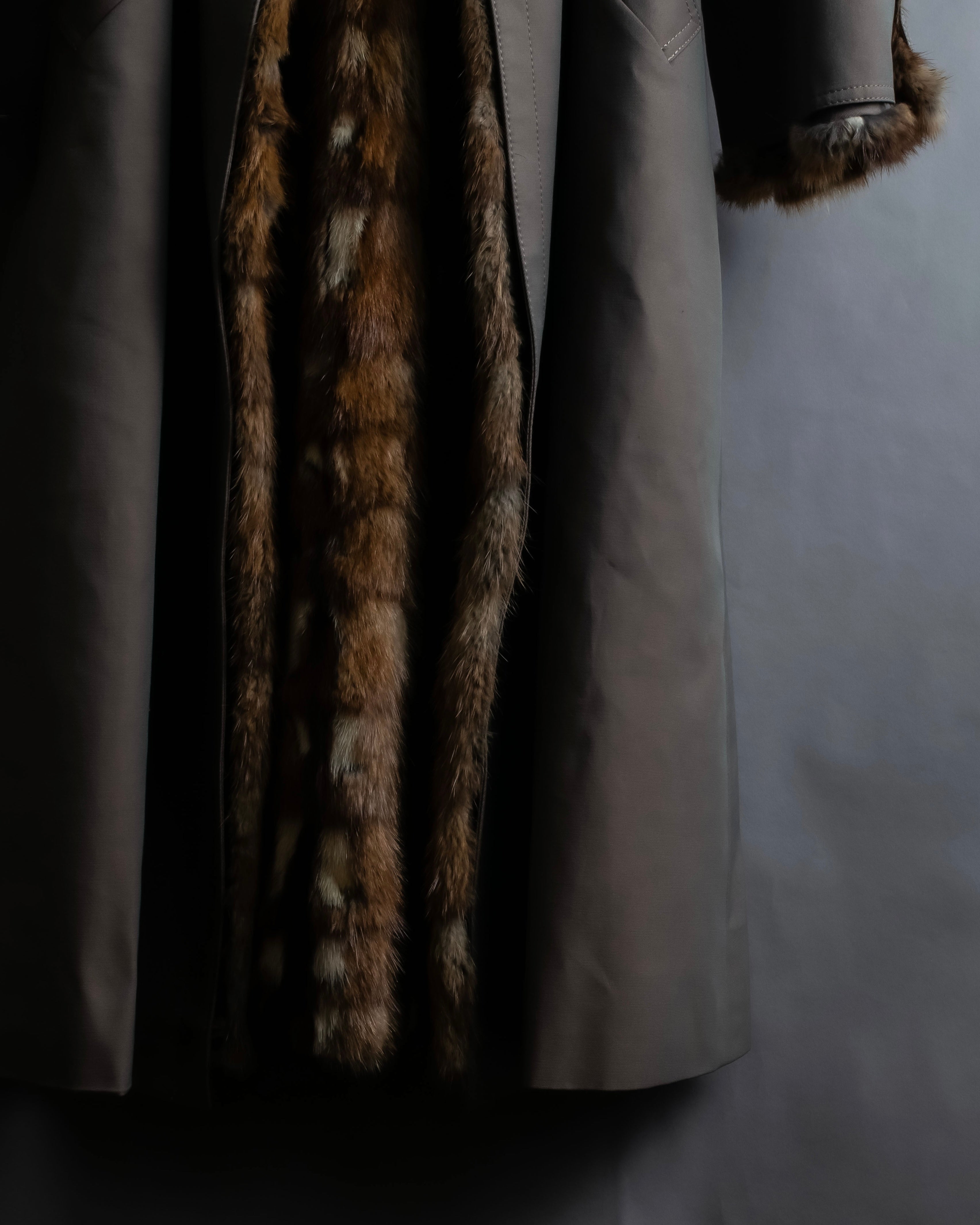 "HIROKI" Real fur lined maxi length belted coat