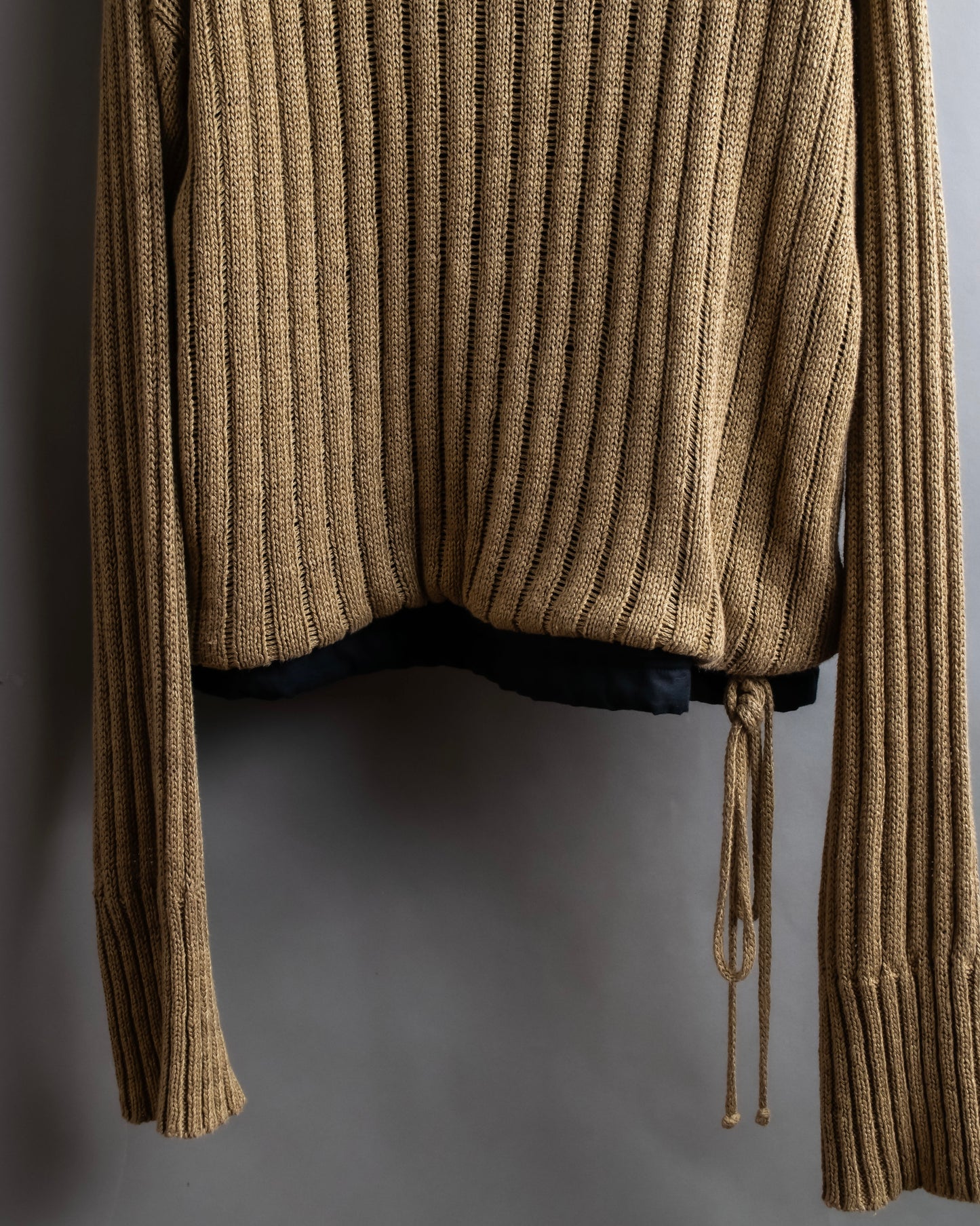 "MAISON MARGIELA" Ribbed drawcord cotton linen knit pullover