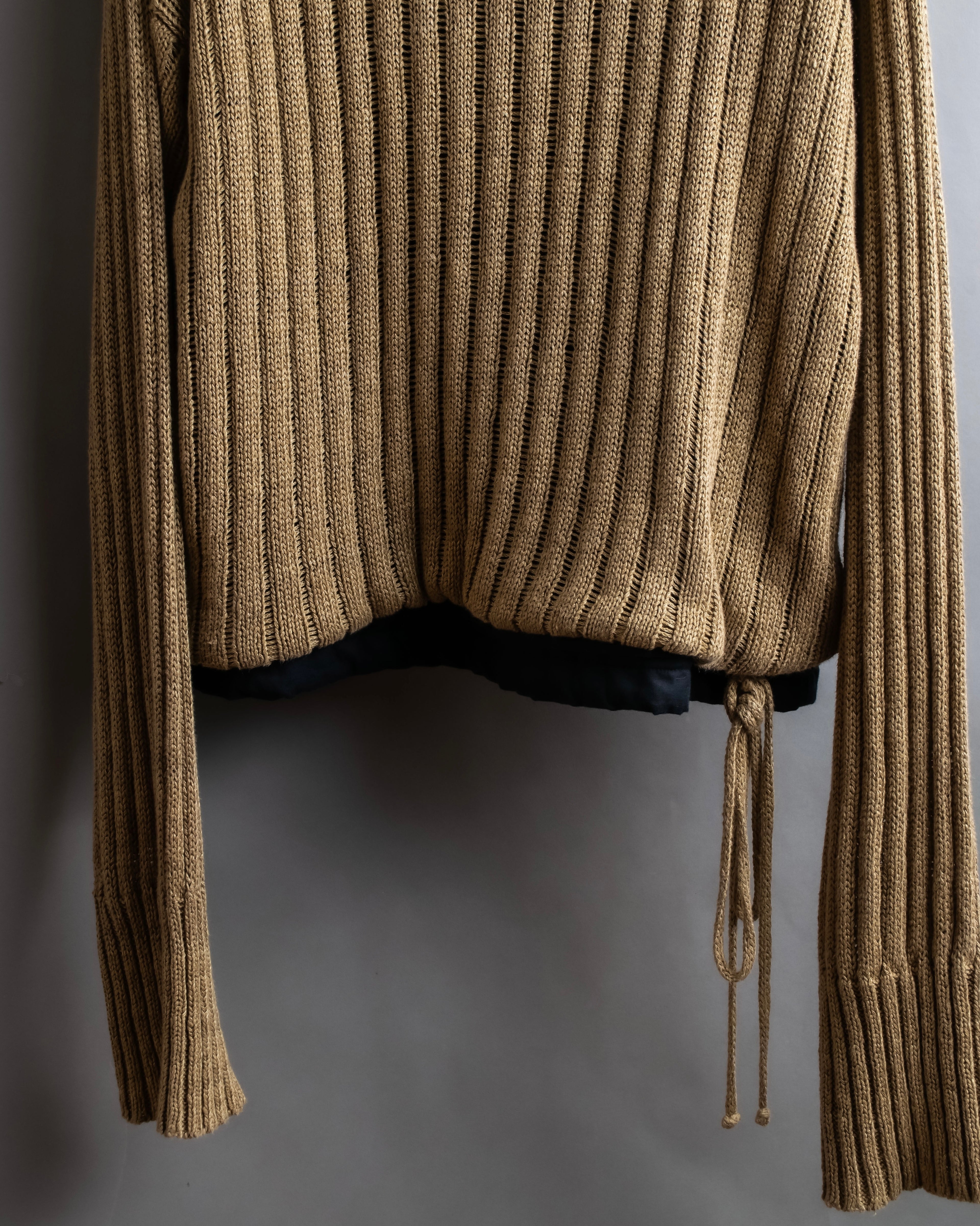 "MAISON MARGIELA" Ribbed drawcord cotton linen knit pullover