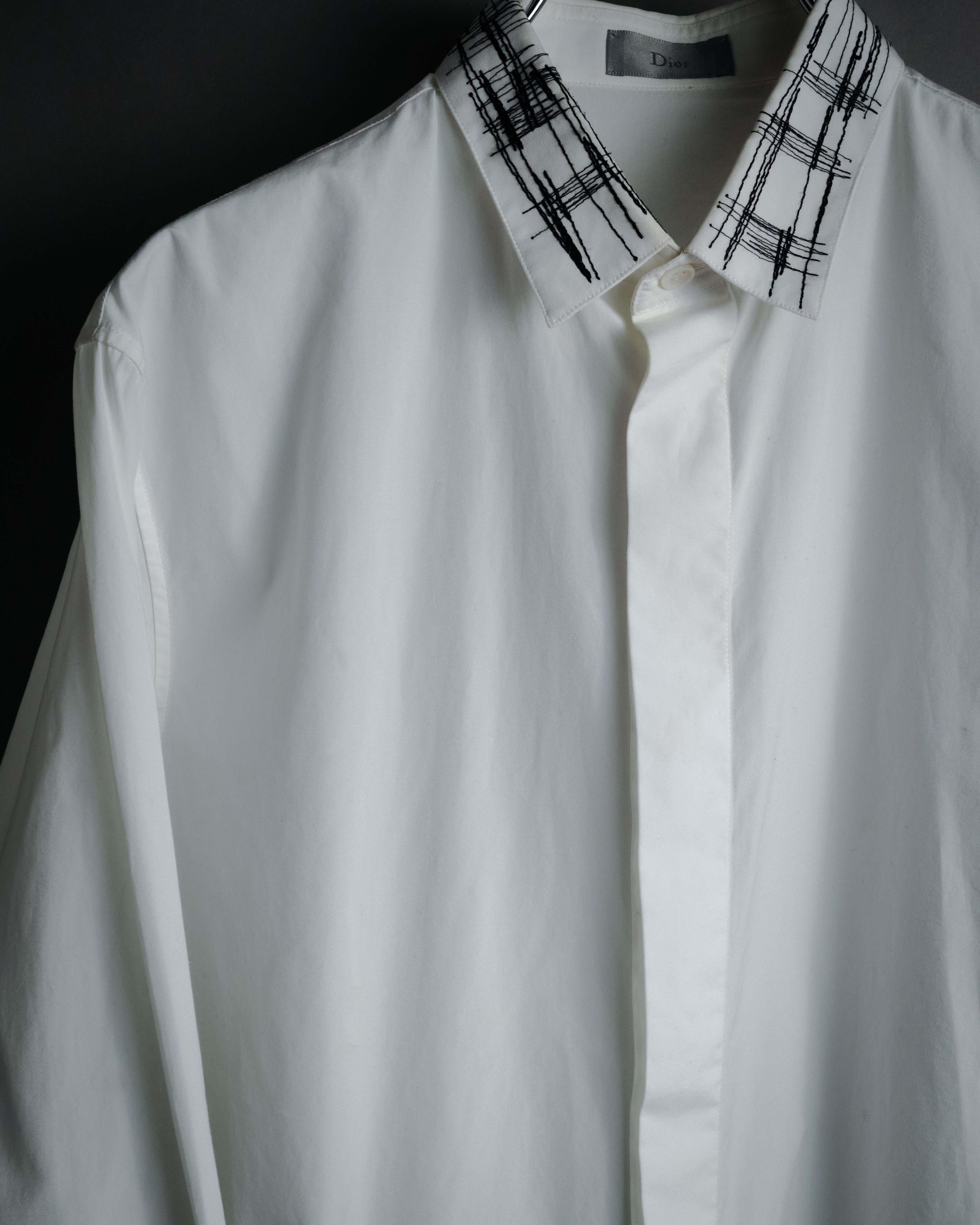 –SPECIAL– "Dior" 2024SS Embroidered grid-collar fly-front shirt
