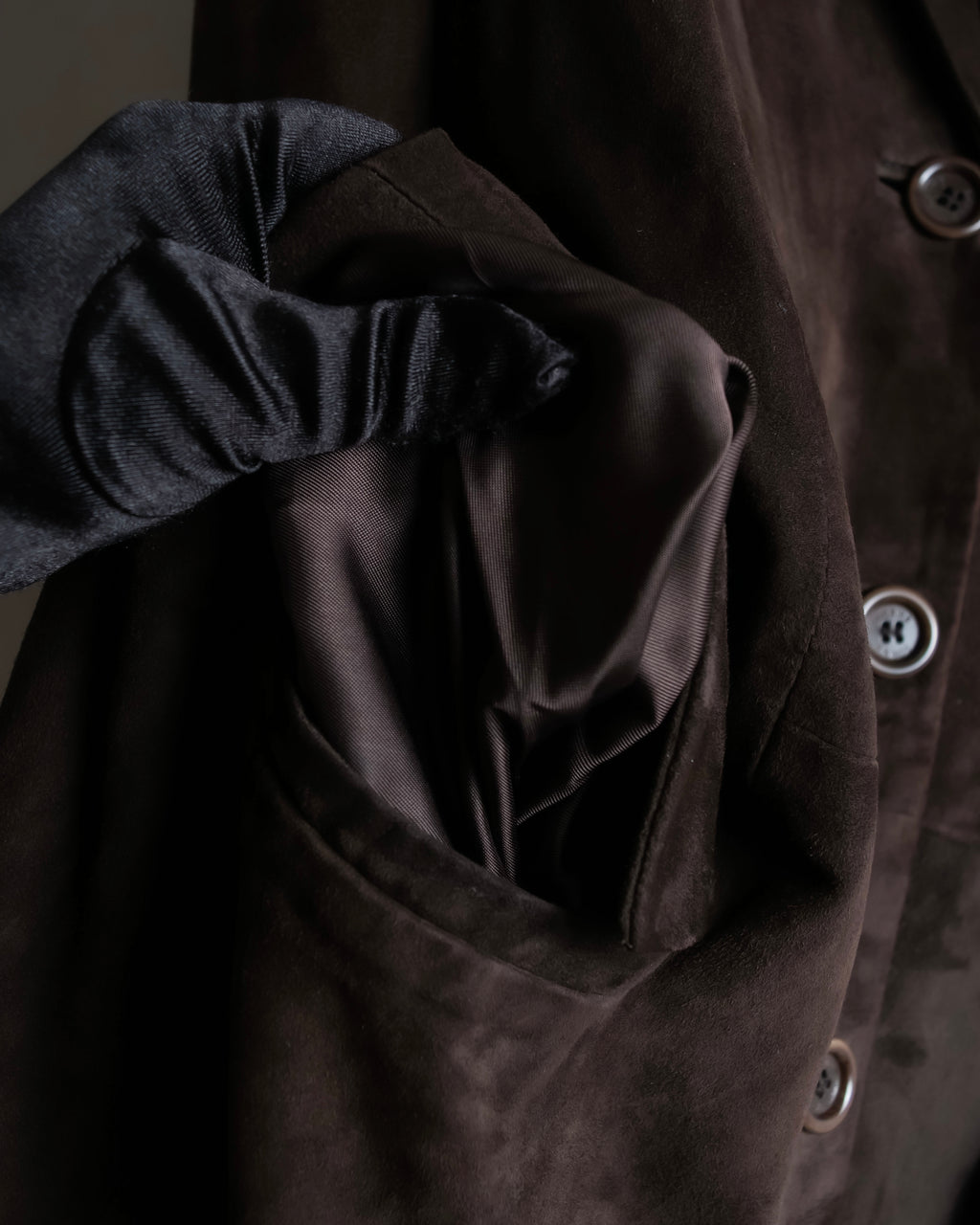 "LOEWE" 80's flowing line suede leather chester coat