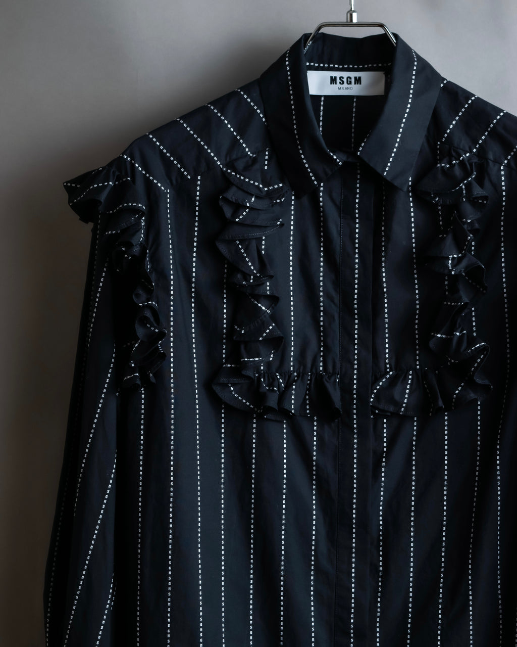 "MSGM" Frill design logo pinstripe pattern shirt