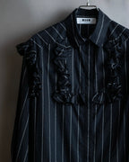 "MSGM" Frill design logo pinstripe pattern shirt