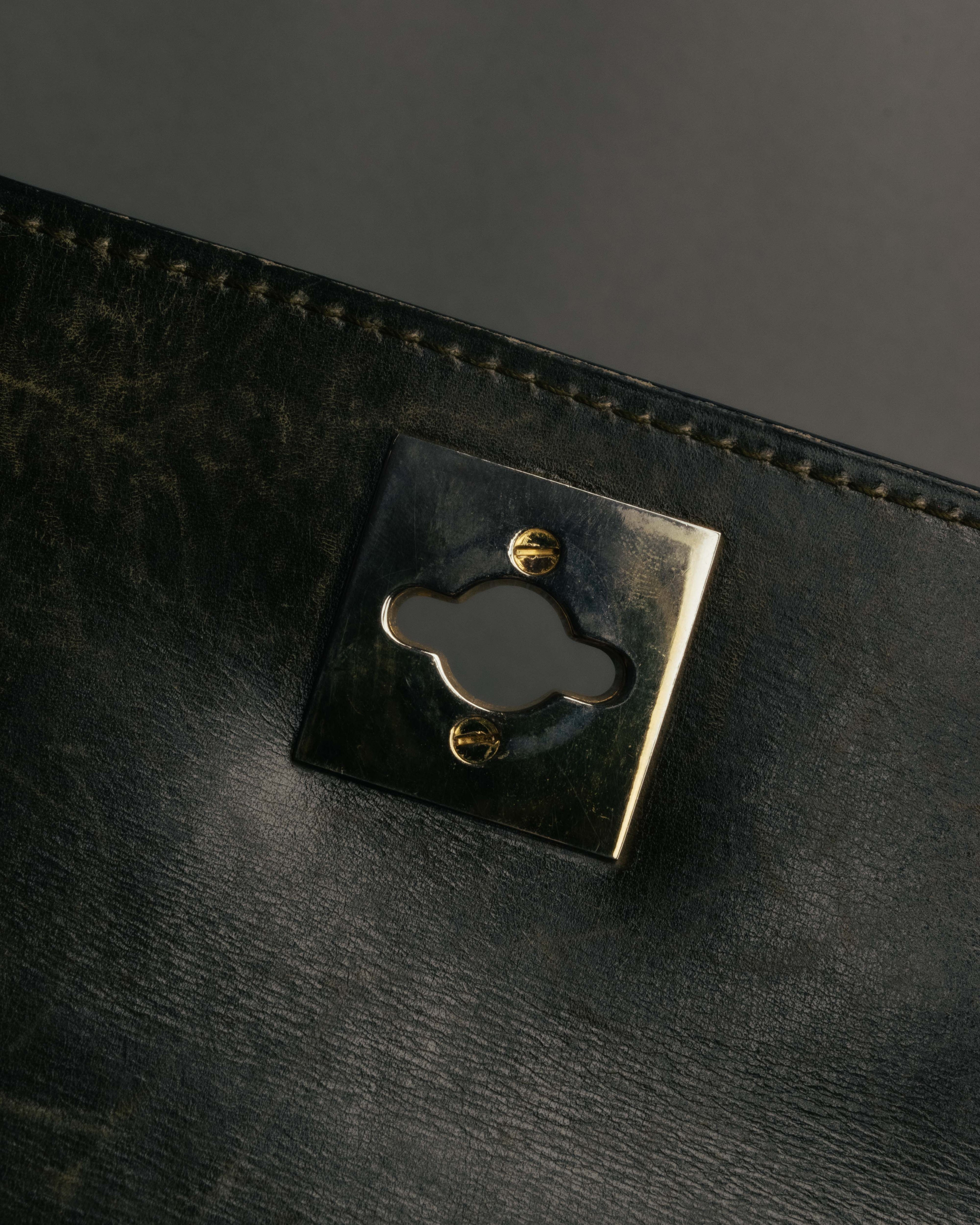 "CELINE" 70's-80's Structured lizard embossed leather top handle handbag