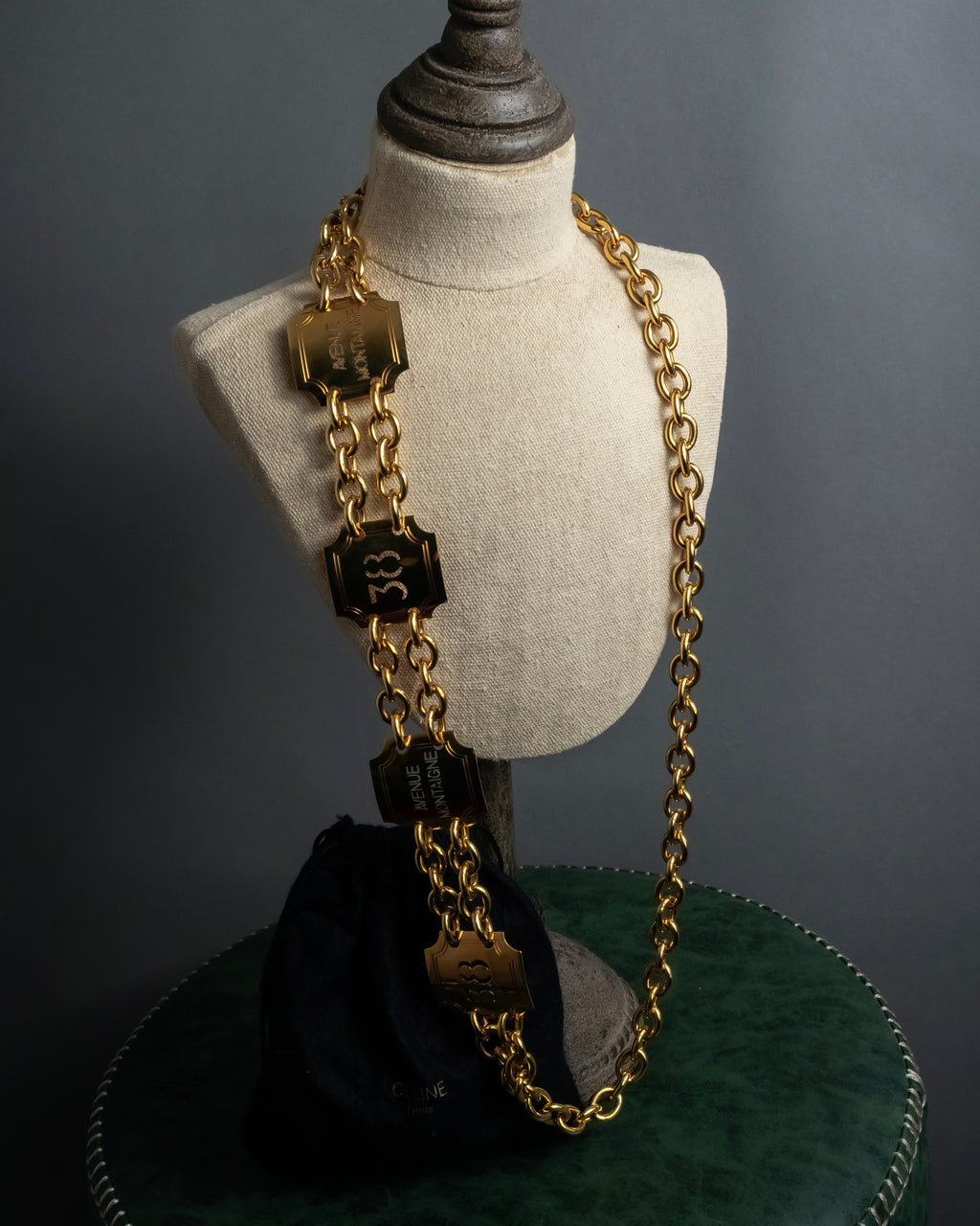 "CELINE" AVENUE MONTAIGNE 38 design gold necklace & belt