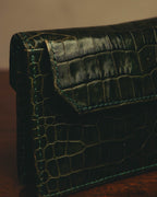 "Yves Saint Laurent" 80's Dark green crocodile compact wallet