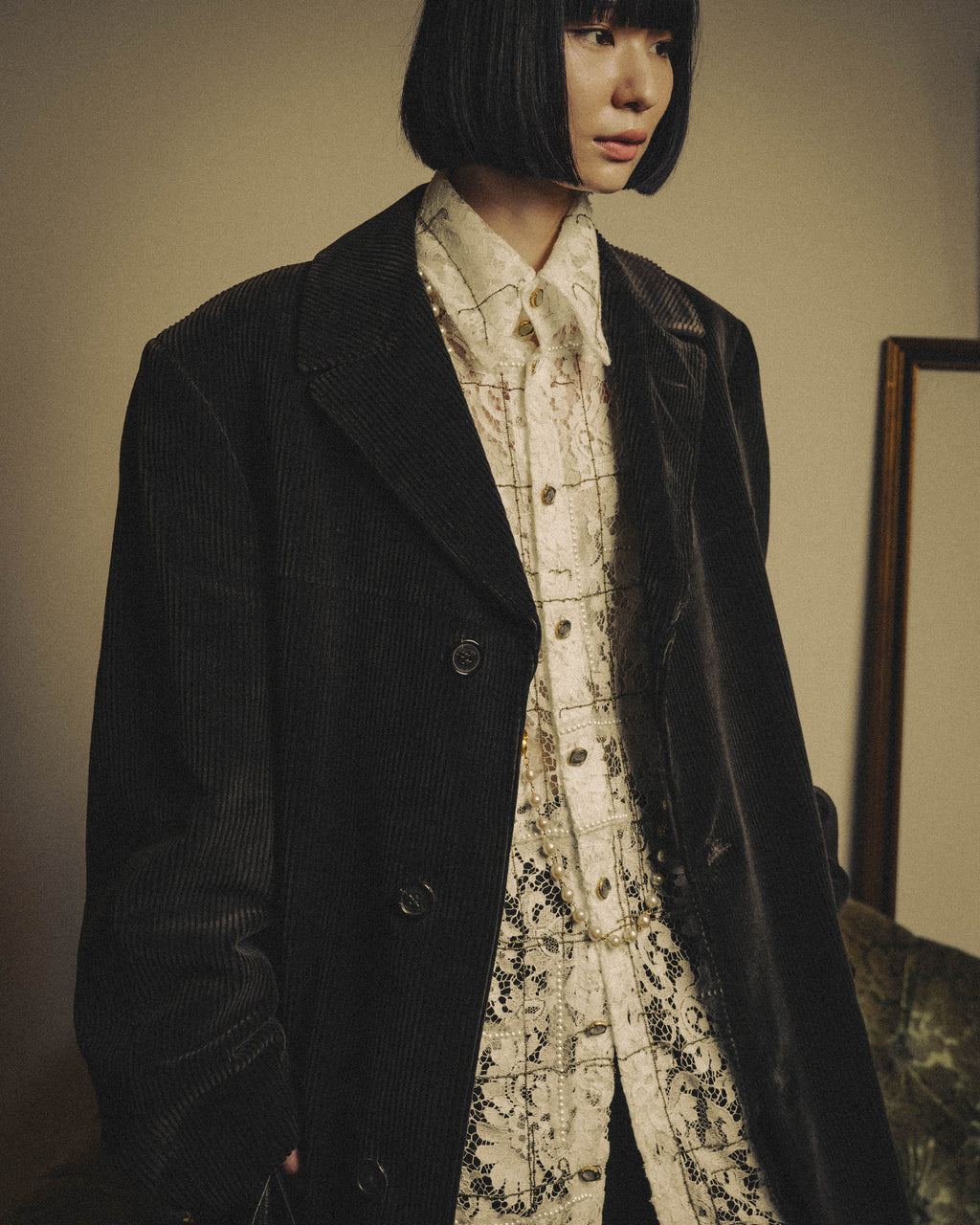 -SPECIAL- "GUCCI" 90's-00's Dark brown corduroy tailored chesterfield coat