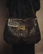 -SPECIAL- “Salvatore Ferragamo” 00’s-10’s Leather scale appliqué gancini shoulder bag