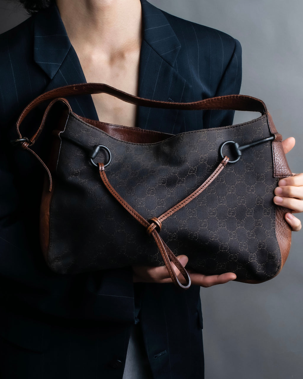 "GUCCI" GG canvas horsebit detail shoulder bag