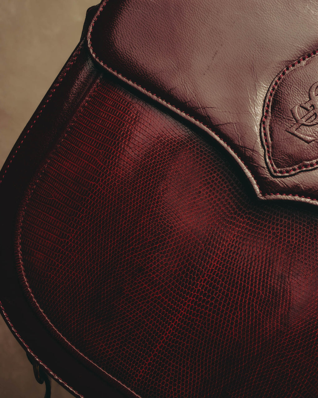 "Yves Saint Laurent" 80's-90's Burgundy embossed leather shoulder bag