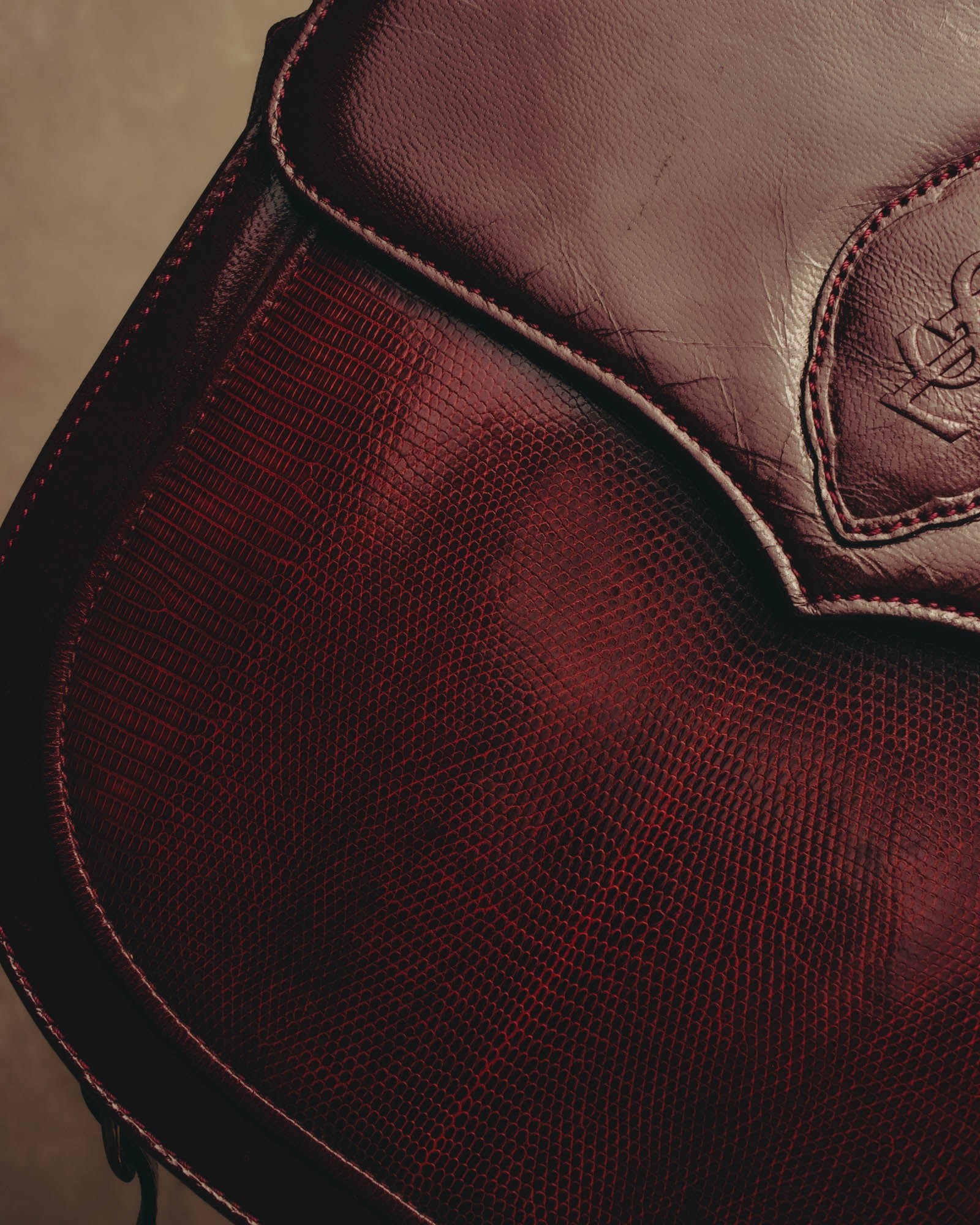 "Yves Saint Laurent" 80's-90's Burgundy embossed leather shoulder bag