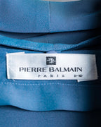 "PIERRE BALMAIN" Beautiful light blue color sheer bowtie blouse