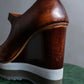 "PRADA" Brown leather stepped sole wedge heel pumps