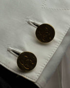 "CHANEL" Gold button design pleated white shirt