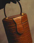 "CELINE" 80's-90's Structured cylindrical bucket bag