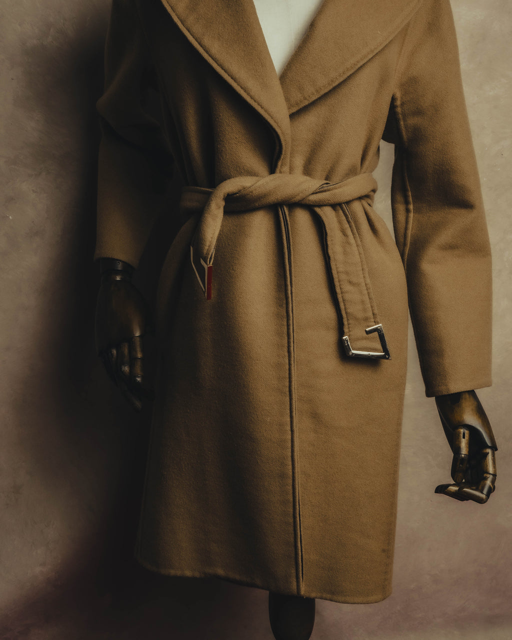 “GUCCI” 00’s-10’s Cashmere-blend leather-trimmed belted long coat
