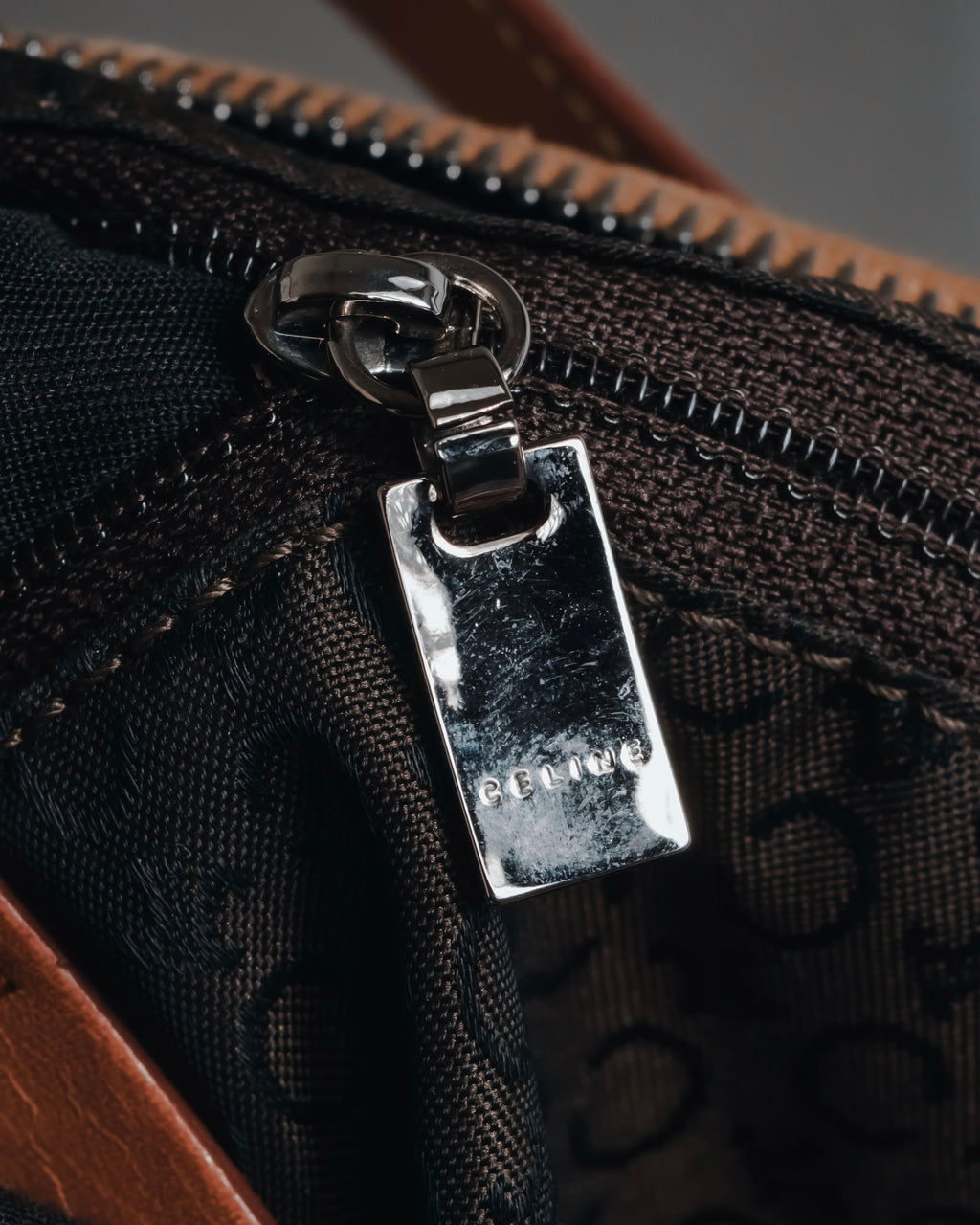"CELINE" 00's Macadam logo engraved suede leather bag