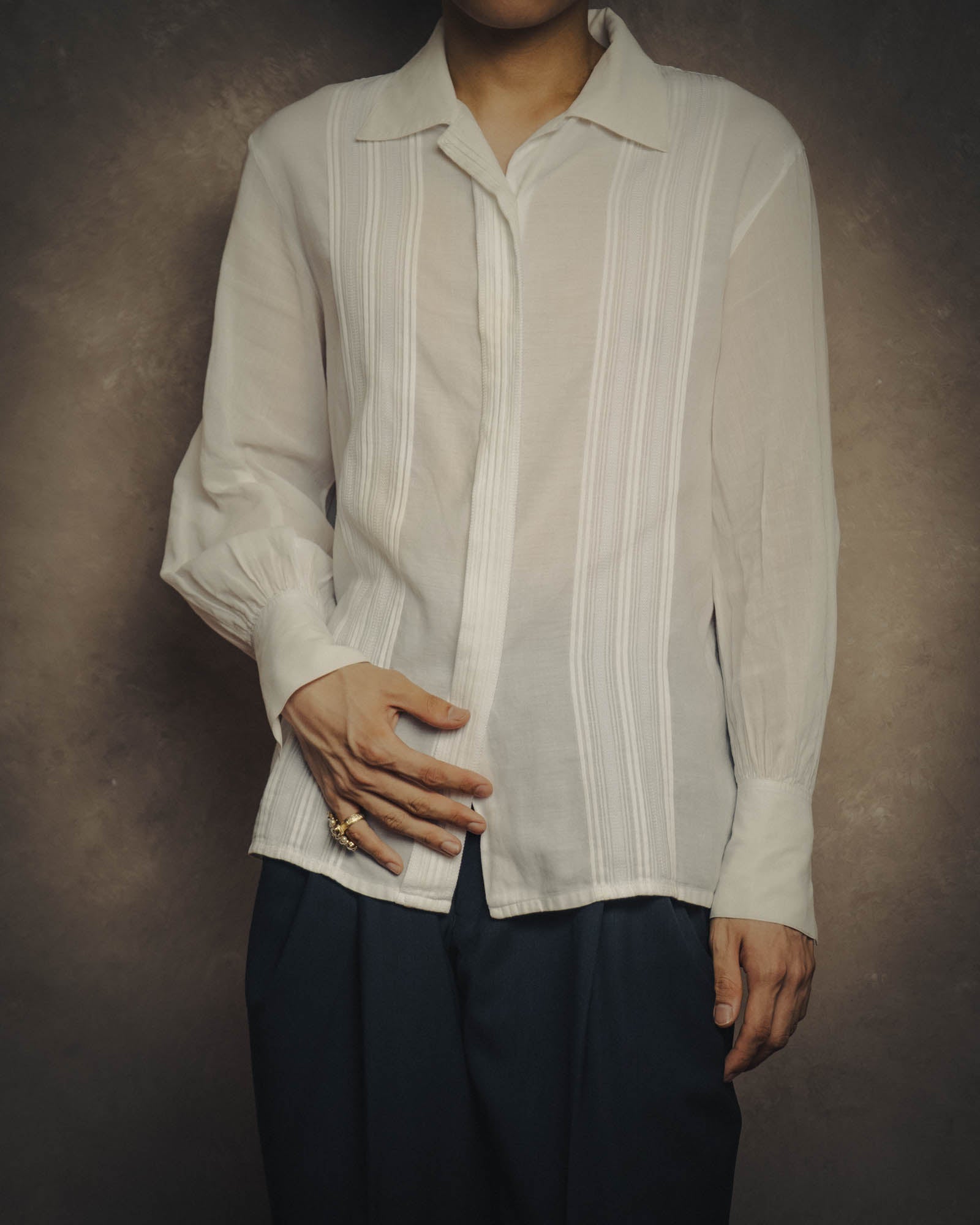 -SPECIAL- “Christian Dior” 90’s-00’s pleated bib dress shirt