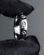 "Christian Dior" CD logo engraved diamond motif silver ring