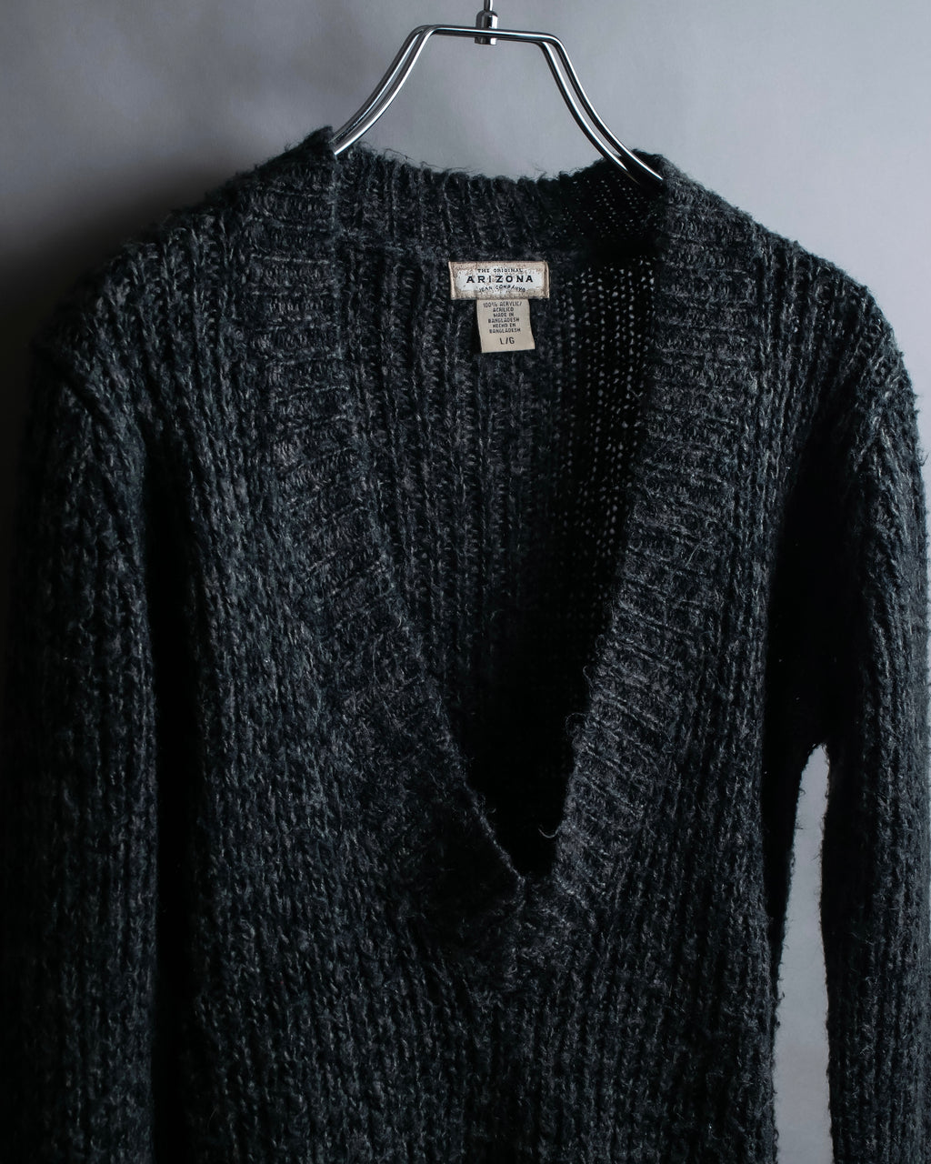 "Vintage deep V-neck fuzzy knit pullover"