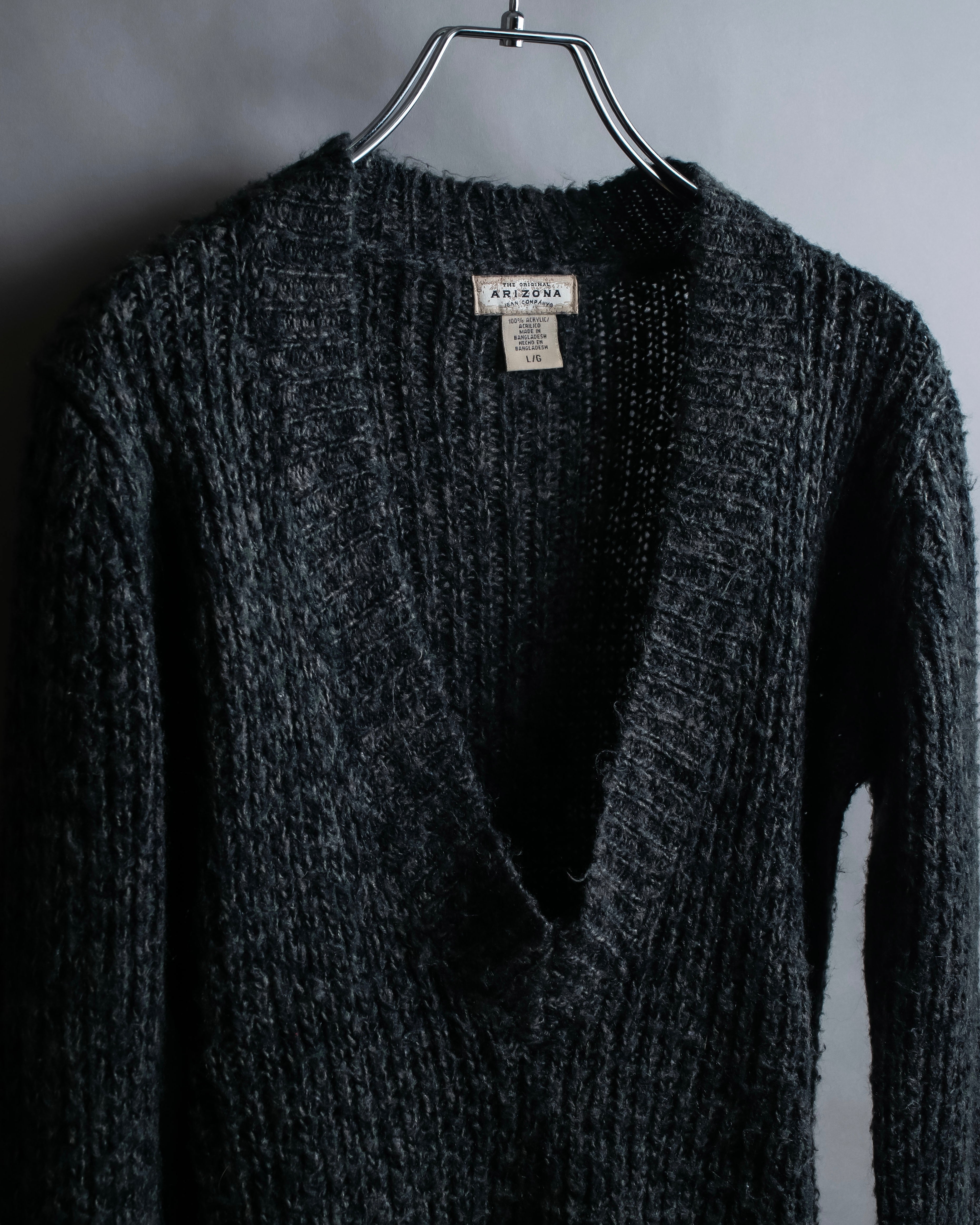"Vintage deep V-neck fuzzy knit pullover"