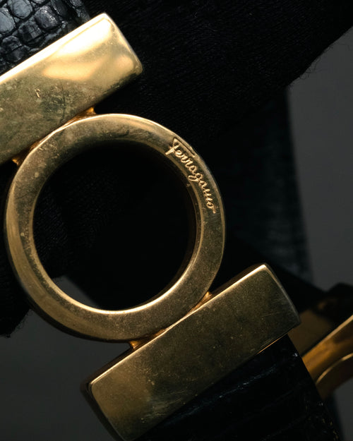 “Salvatore Ferragamo” 90’s Lizard leather double gancini belt