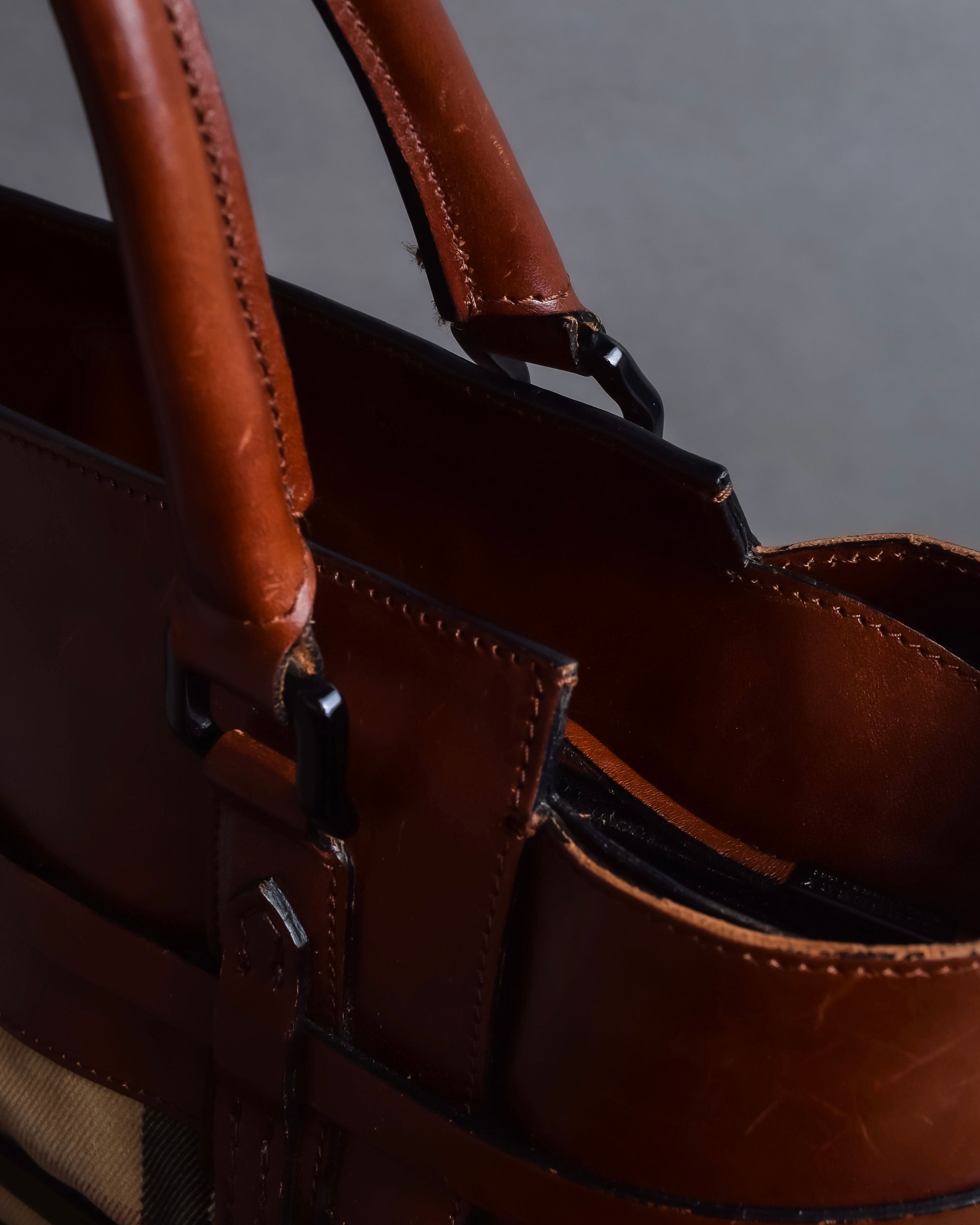 "BURBERRY" Harness detail check canvas leather bag
