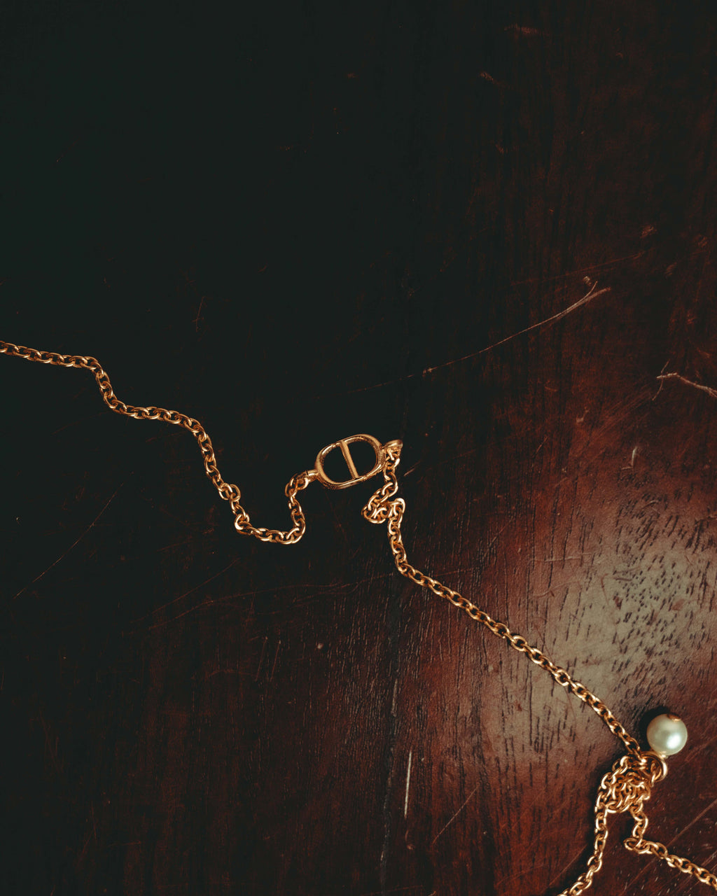 “Christian Dior” 2019-2025 Gold floral charm necklace with pearl accents