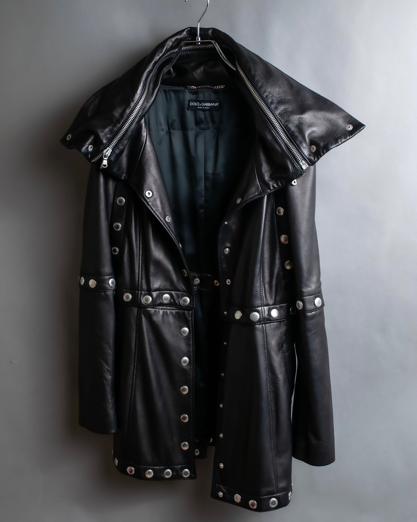 "Dolce & Gabbana" Silver stud design leather 2way coat