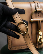 "GUCCI" Duilio brogue brown leather shoulder bag