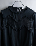 "VALENTINO" Ruffle＆lace design black knit