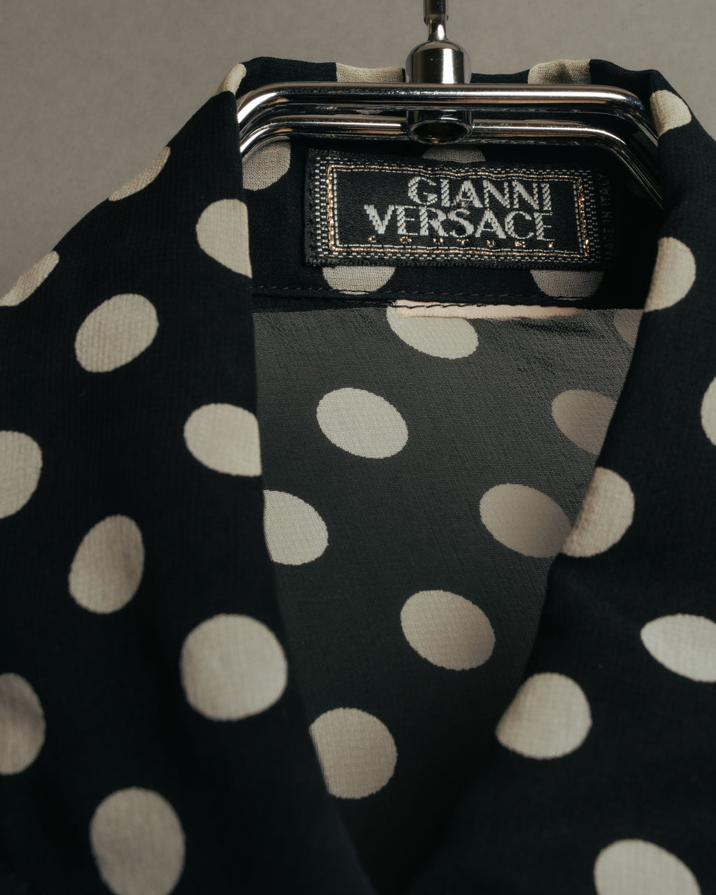 “GIANNI VERSACE COUTURE” 90’s Sheer mixed pattern ruffle blouse