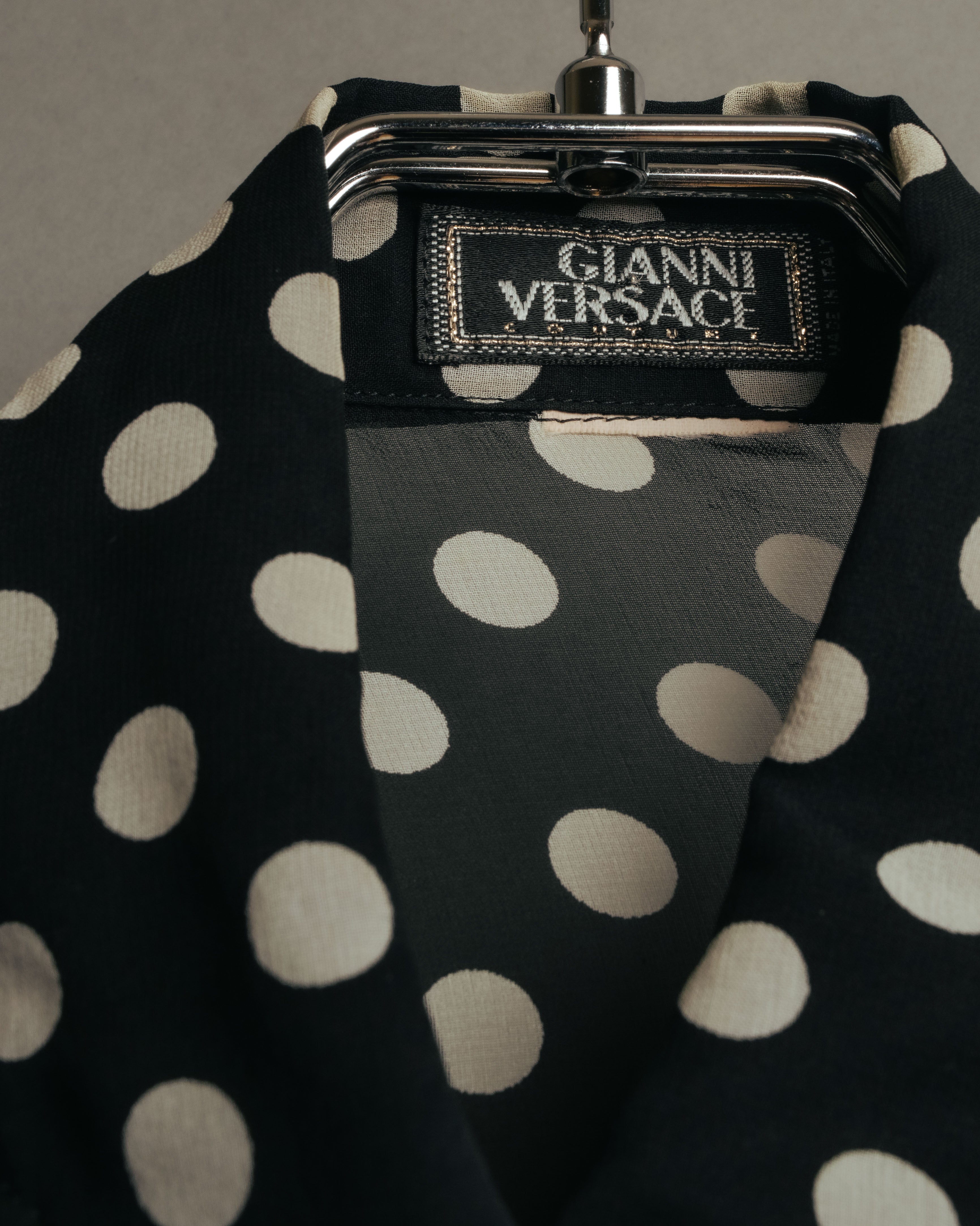 “GIANNI VERSACE COUTURE” 90’s Sheer mixed pattern ruffle blouse