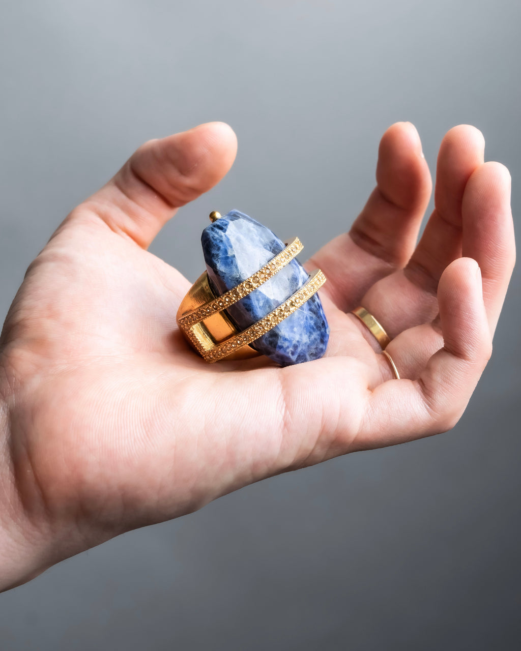 "Christian Dior" Sodalite Stone Gold Accent Ring