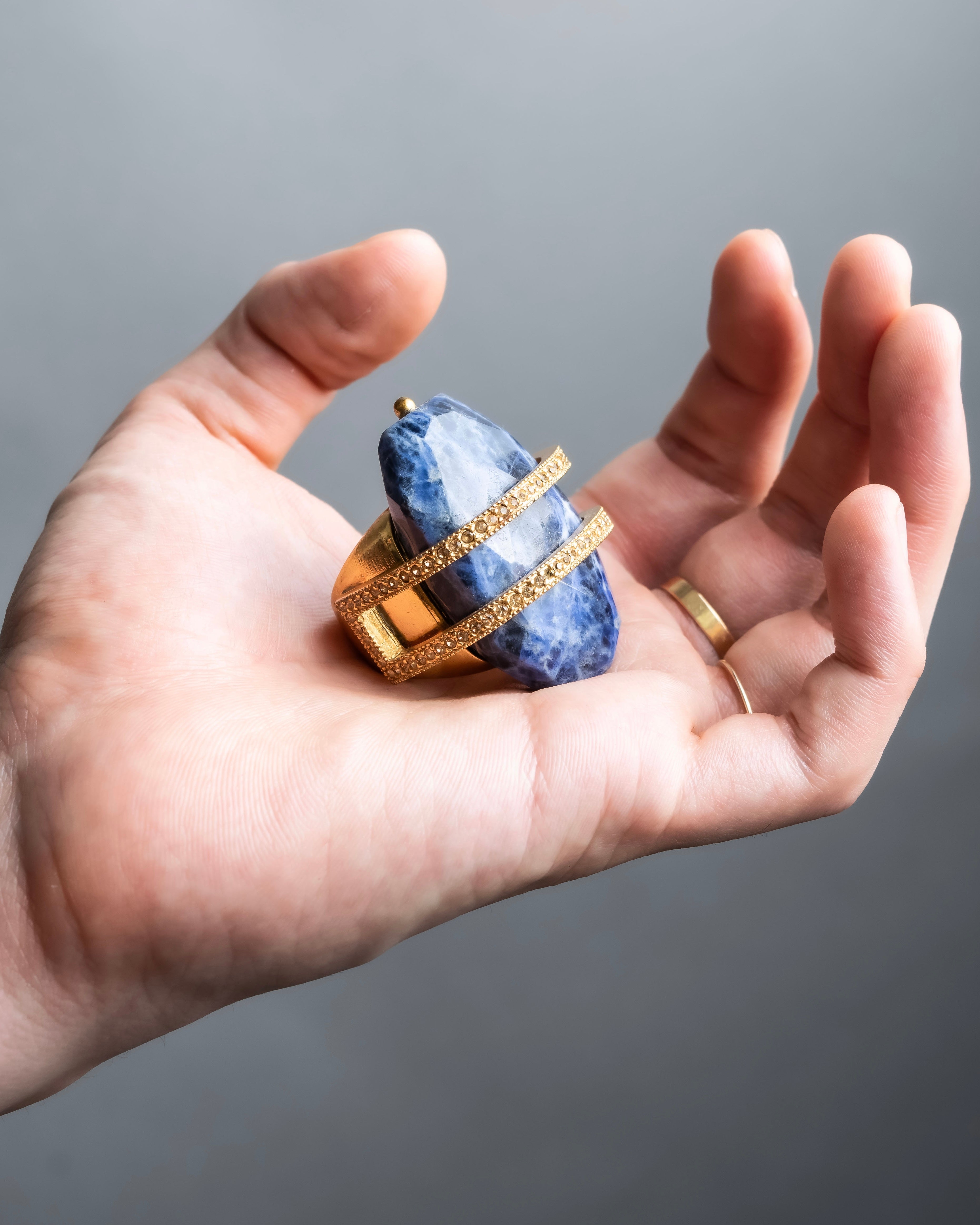 "Christian Dior" Sodalite Stone Gold Accent Ring