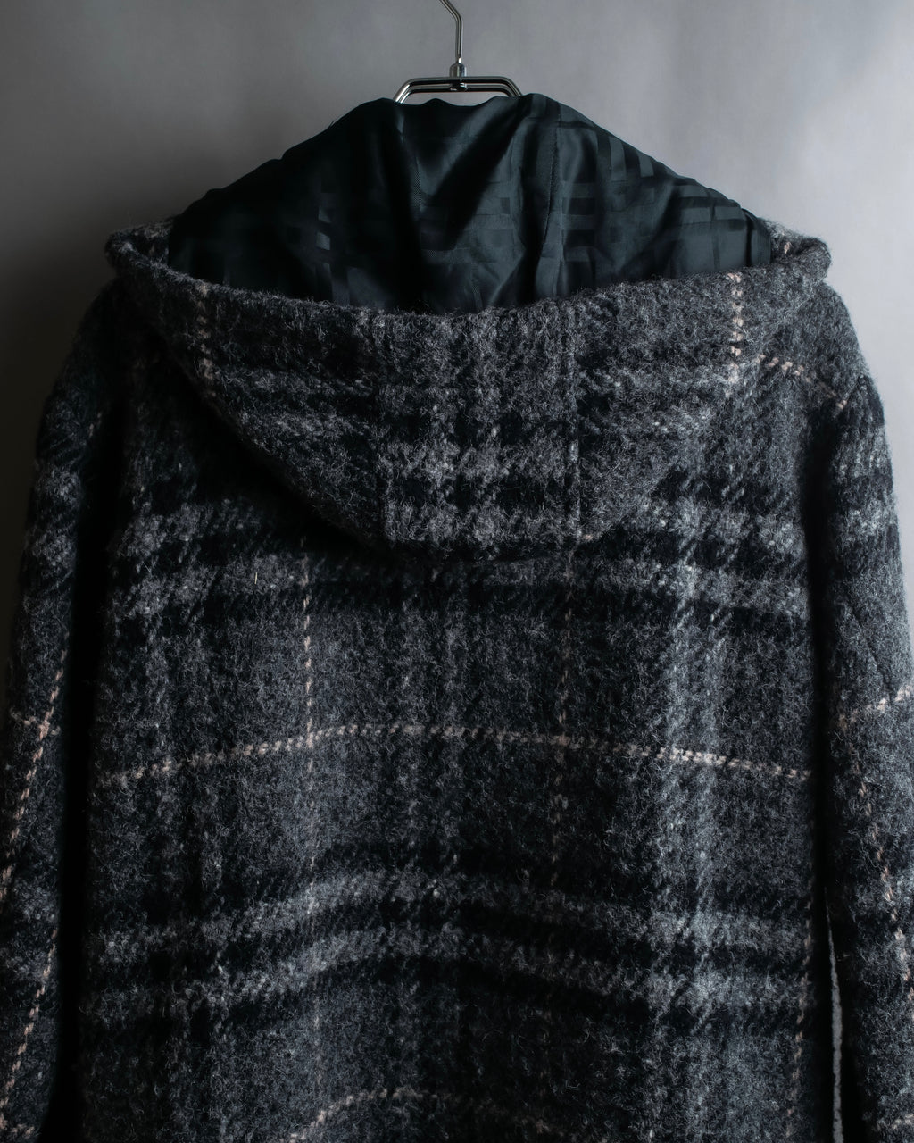 "BURBERRY" Check pattern double zipper hooded coat