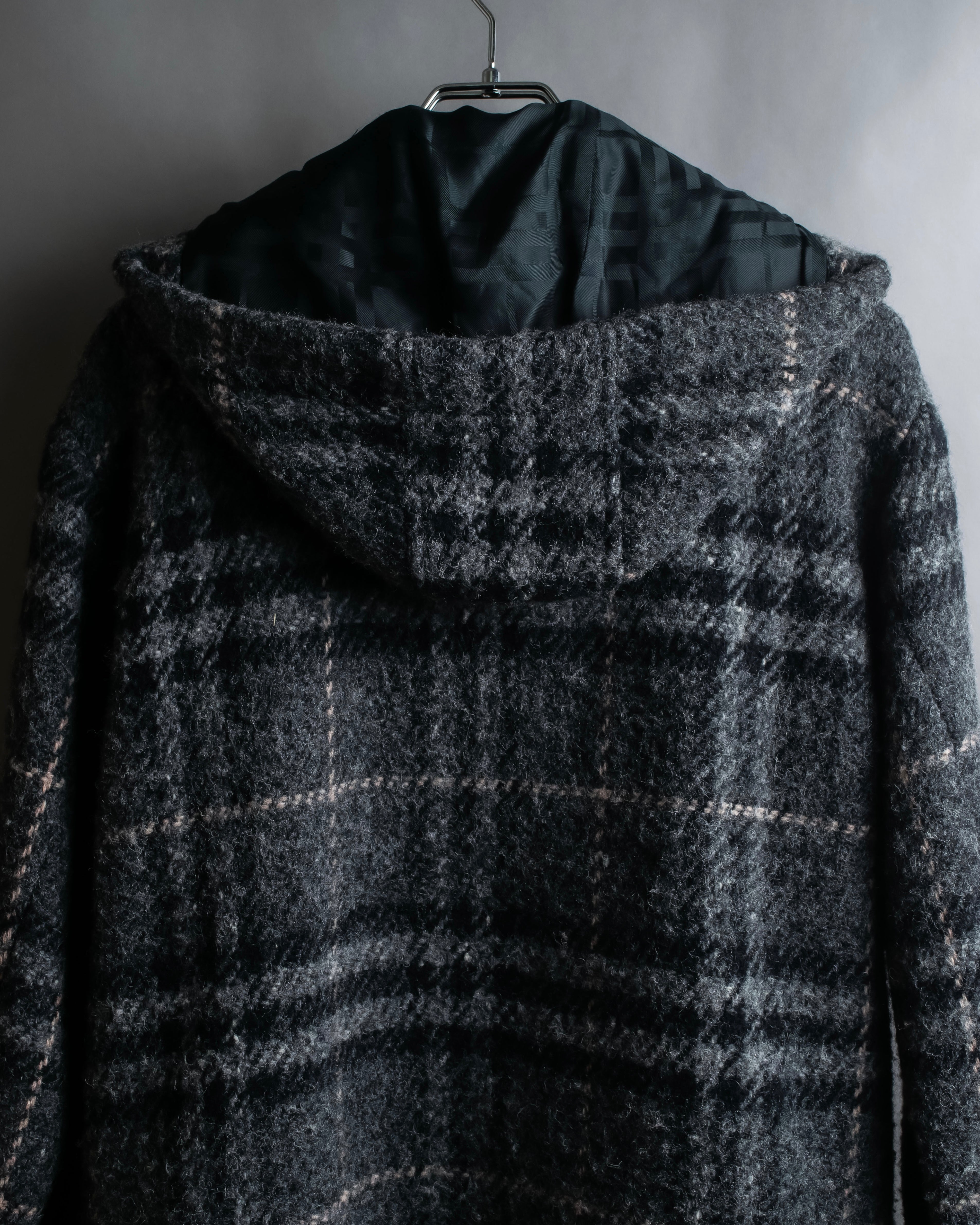 "BURBERRY" Check pattern double zipper hooded coat