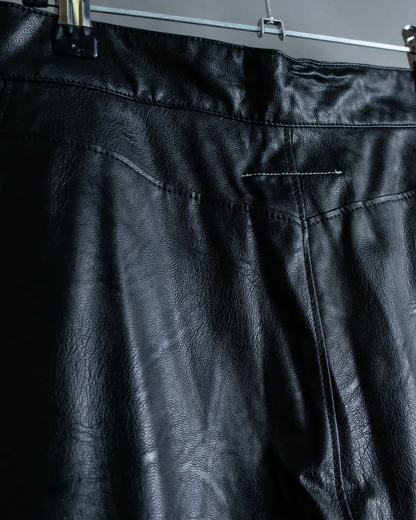 "MM6" Synthetic Leather Cut-Out Design Shorts