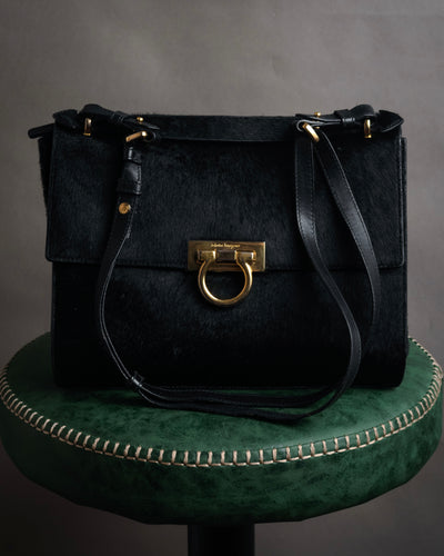 “SALVATORE FERRAGAMO” 00’s Haircalf gancini shoulder bag