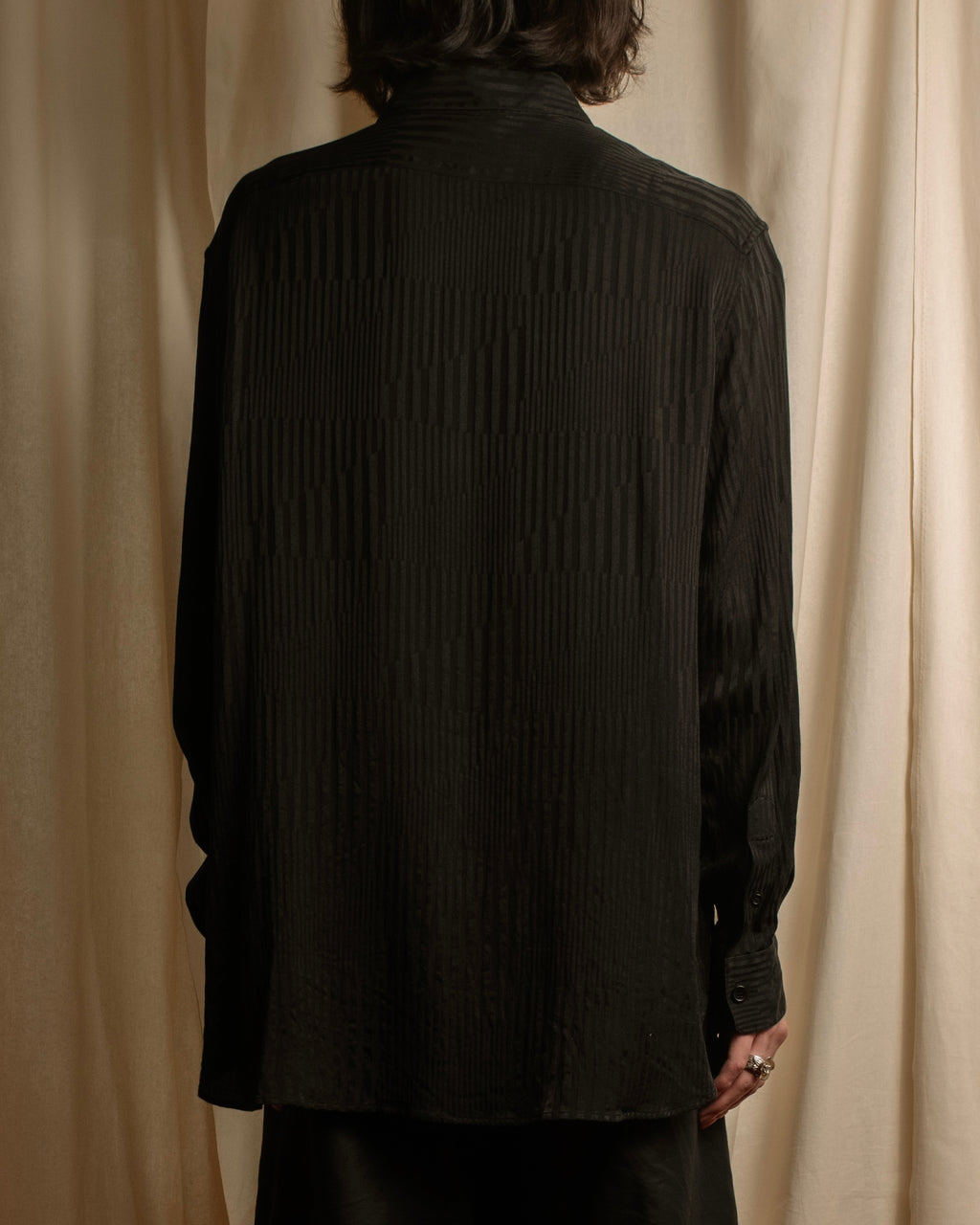 "Saint Laurent Paris" Jacquard pattern silk black shirt