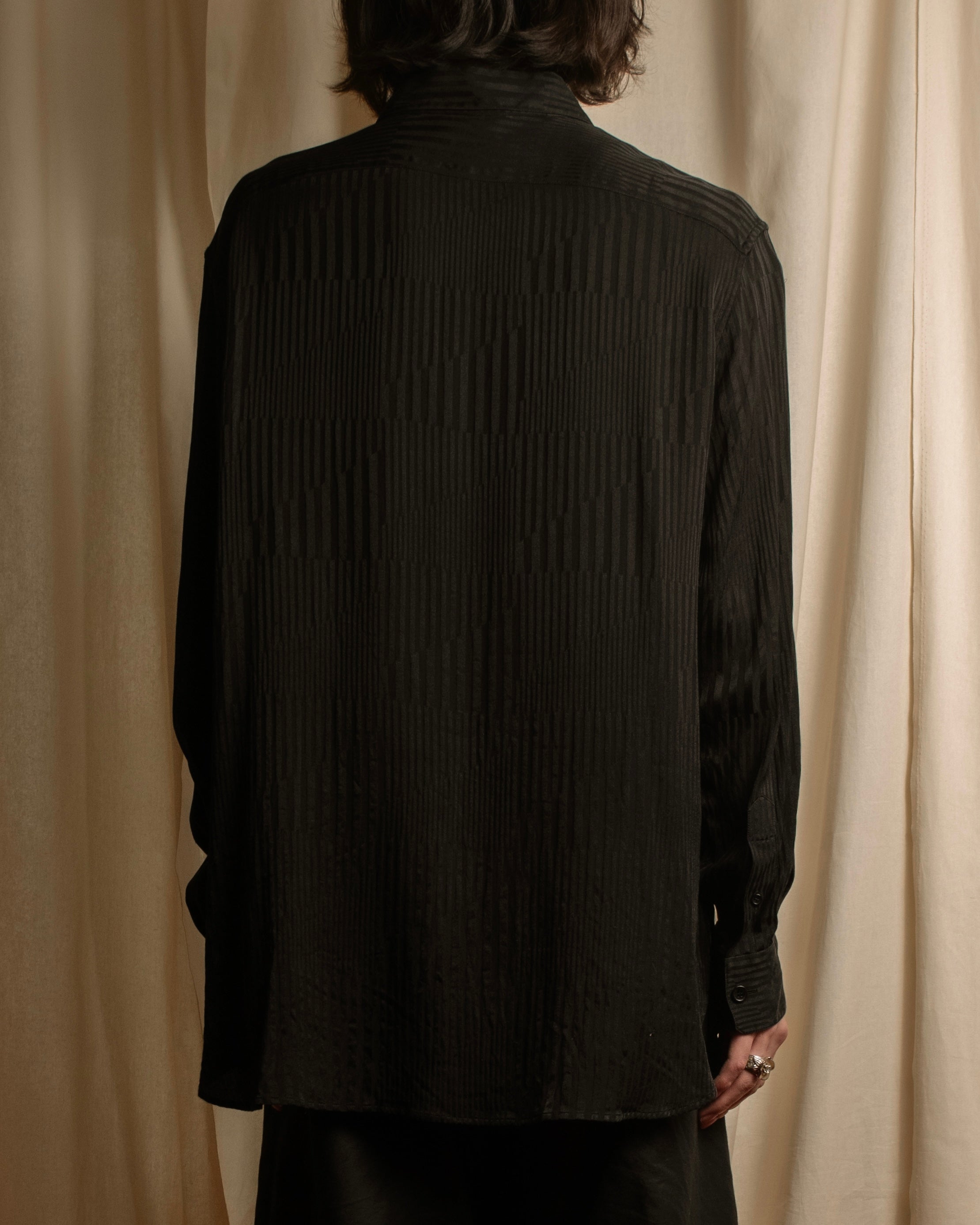 "Saint Laurent Paris" Jacquard pattern silk black shirt