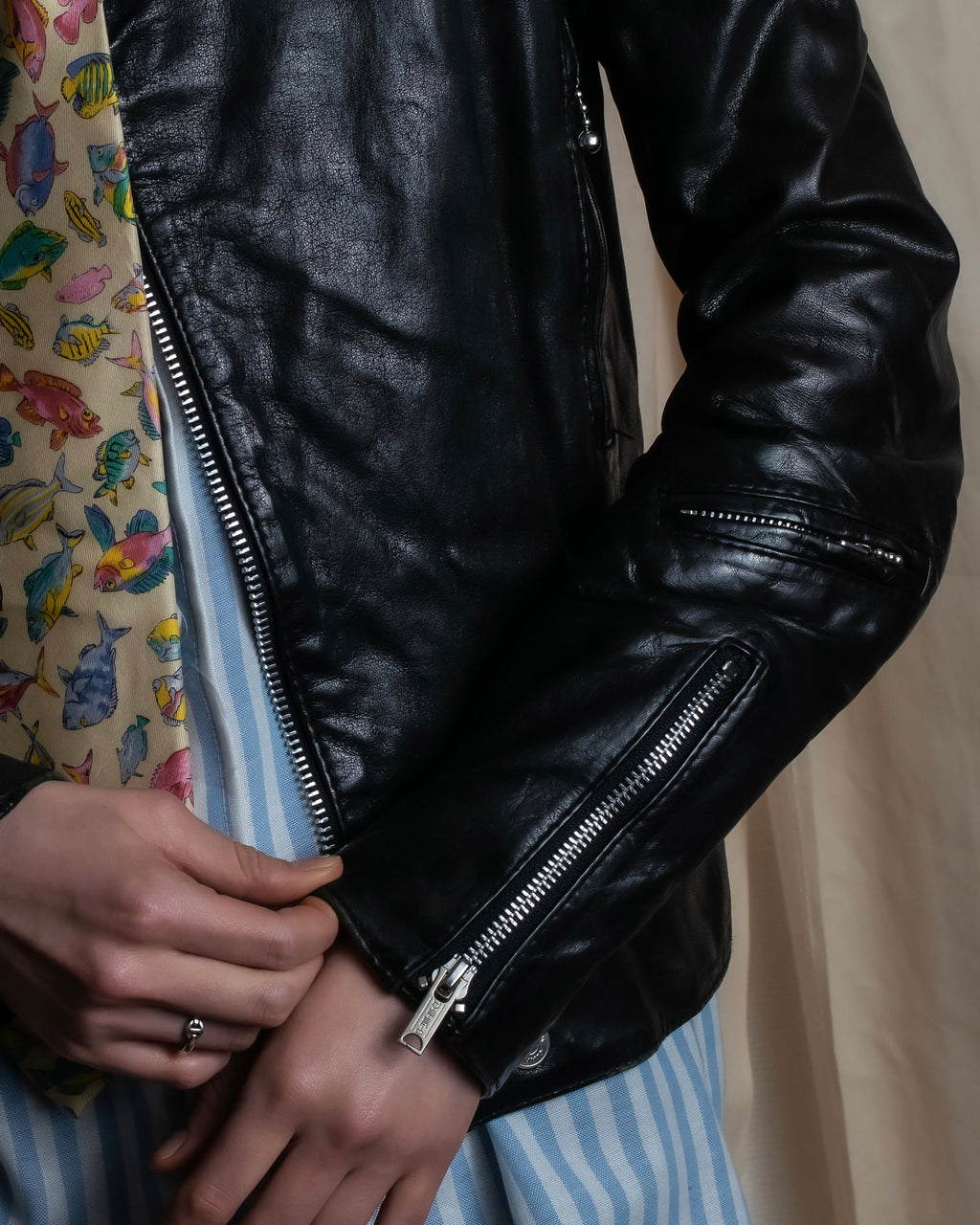 "HYSTERIC GLAMOUR" Lamb leather double riders jacket